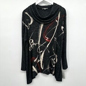 Jess & Jane Matilda Top Shirt Size 1X Brushed Knit Cowl Neck Gray Artsy Boho New